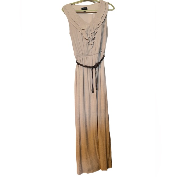 Beige Maxi Sleeveless Dress with Brown Belt Women’s - Picture 1 of 9